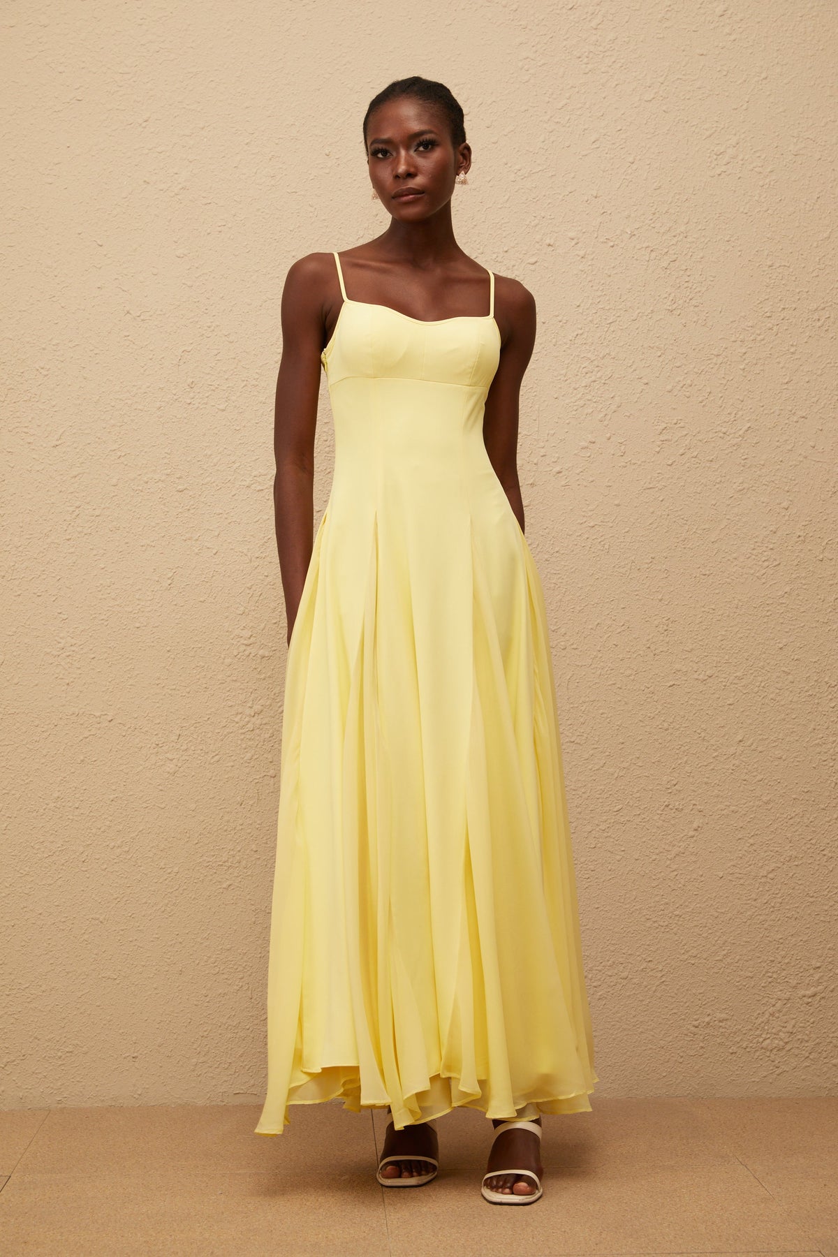 Sofie Yellow Pleated Maxi Dress