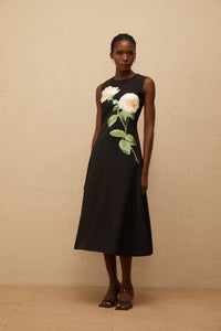 Mackenzie Black Floral Embroidered Midi Dress