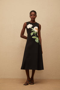 Mackenzie Black Floral Embroidered Midi Dress