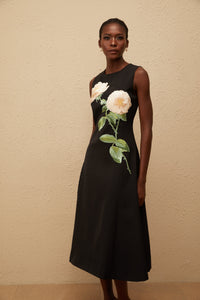 Mackenzie Black Floral Embroidered Midi Dress