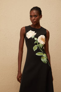 Mackenzie Black Floral Embroidered Midi Dress