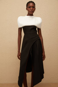 Fabienne Color Block Midi Dress with Embellished Shawl