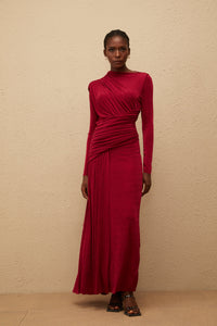 Charme Red Ruched Maxi Dress