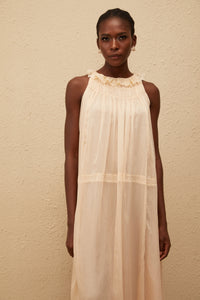 Orélie Neutral Pleated Chiffon Midi Dress