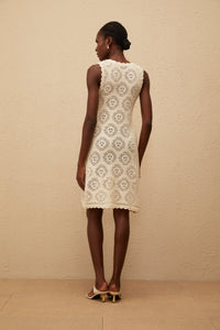 Ismérie White Scalloped Crochet Knit Mini Dress