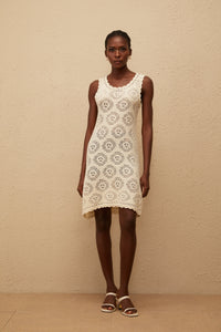 Ismérie White Scalloped Crochet Knit Mini Dress