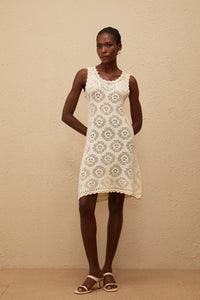Ismérie White Scalloped Crochet Knit Mini Dress