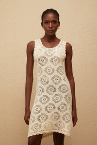 Ismérie White Scalloped Crochet Knit Mini Dress