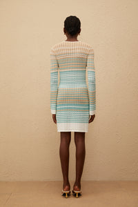 Pélagie Green Wavy Crochet Knit Mini Dress