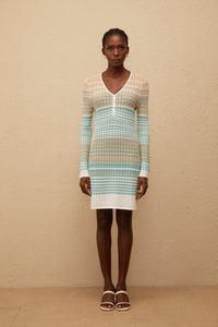 Pélagie Green Wavy Crochet Knit Mini Dress