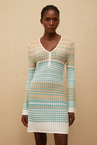 Pélagie Green Wavy Crochet Knit Mini Dress