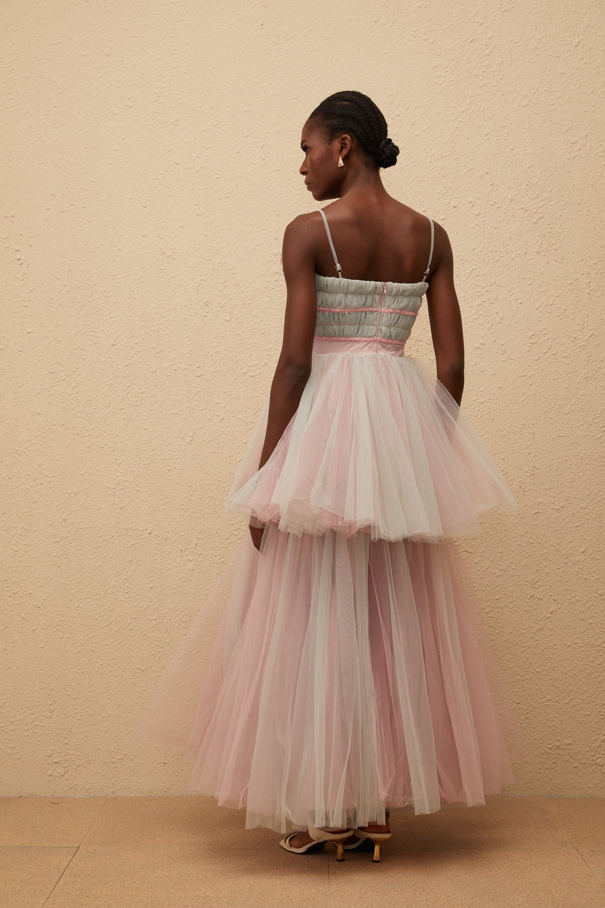 Hermione Grey 3D Petal Tulle Maxi Dress