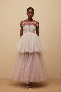 Hermione Grey 3D Petal Tulle Maxi Dress