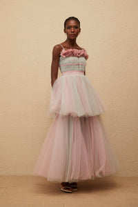 Hermione Grey 3D Petal Tulle Maxi Dress