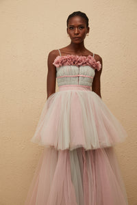 Hermione Grey 3D Petal Tulle Maxi Dress