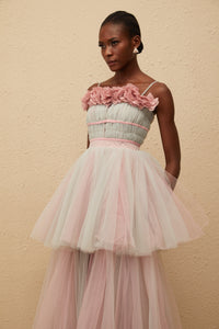 Hermione Grey 3D Petal Tulle Maxi Dress