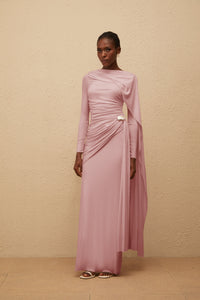 Paloma Pink Asymmetrical Ruched Knit Maxi Dress