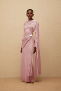 Paloma Pink Asymmetrical Ruched Knit Maxi Dress