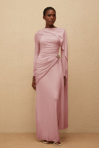 Paloma Pink Asymmetrical Ruched Knit Maxi Dress
