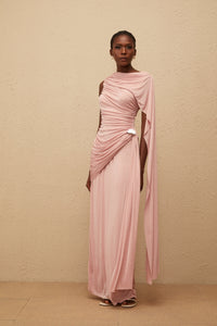 Paloma Pink Sleeveless Asymmetrical Ruched Knit Maxi Dress