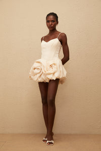 Melanie Neutral 3D Petal Bubble Mini Dress