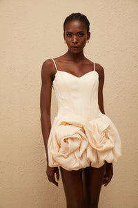 Melanie Neutral 3D Petal Bubble Mini Dress