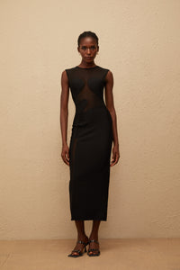 Cyrielle Black Mesh Panel Knit Maxi Dress