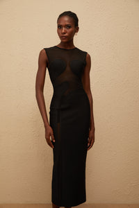 Cyrielle Black Mesh Panel Knit Maxi Dress