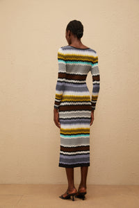 Frédérique Lilac Zigzag Woven Knit Midi Dress