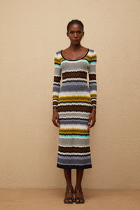 Frédérique Lilac Zigzag Woven Knit Midi Dress