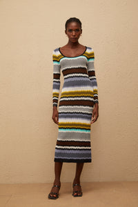Frédérique Lilac Zigzag Woven Knit Midi Dress