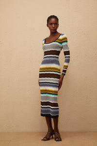 Frédérique Lilac Zigzag Woven Knit Midi Dress