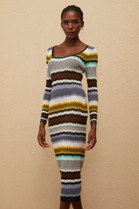 Frédérique Lilac Zigzag Woven Knit Midi Dress