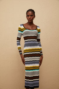 Frédérique Lilac Zigzag Woven Knit Midi Dress