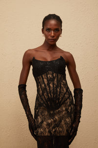 Bertille Black Floral Lace Corset Maxi Dress