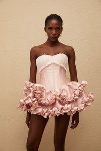 Laurine Pink Ruffled Satin Mini Dress