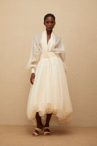 Riley Cream White Draped Tulle Maxi Dress