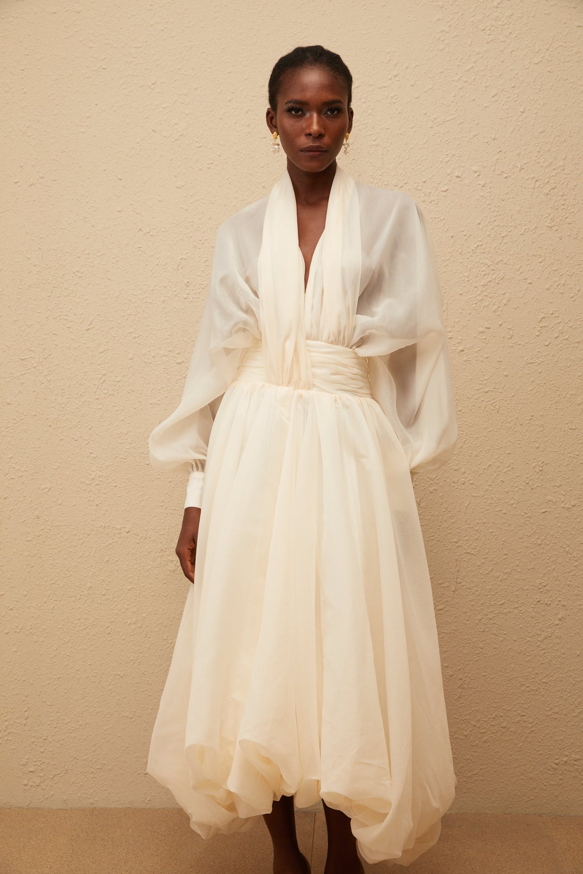 Riley Cream White Draped Tulle Maxi Dress