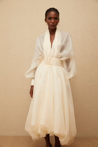 Riley Cream White Draped Tulle Maxi Dress