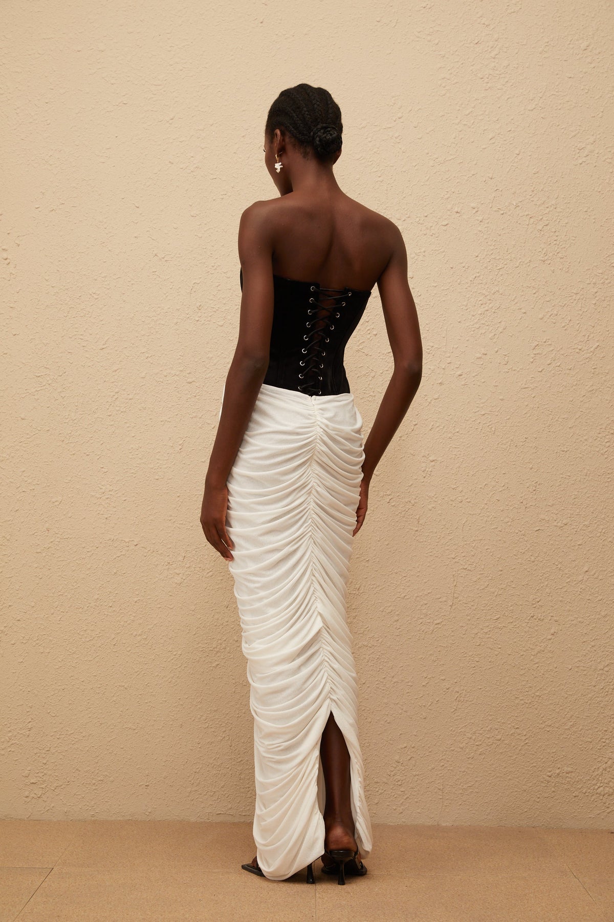 Iris Black Velvet Panel Ruched Maxi Dress