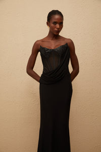 Scarlett Black Panelled Corset Maxi Dress