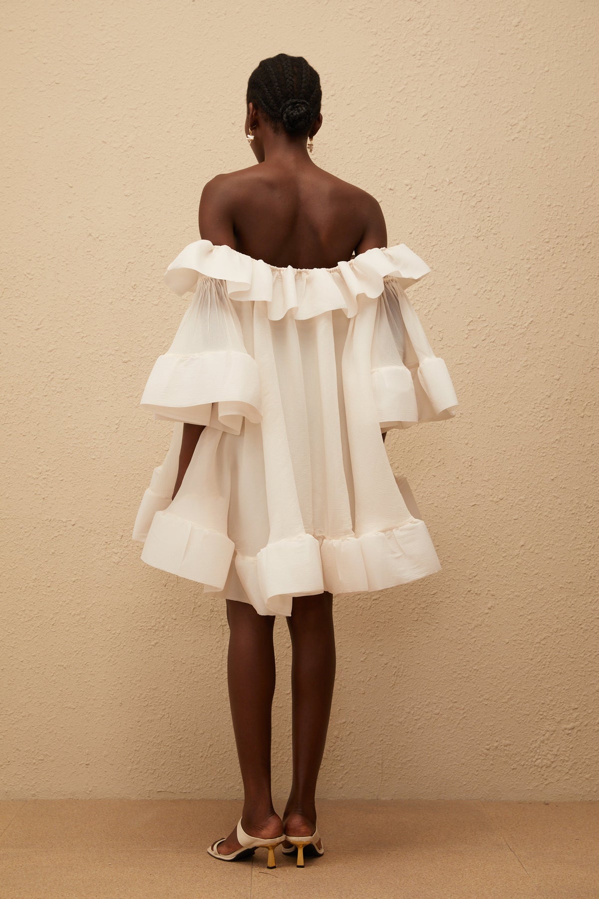 Flavie White Off Shoulder Ruffled Mini Dress