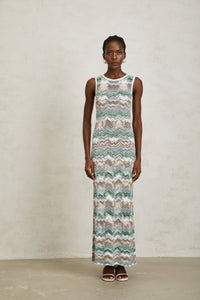 Manon Green Zigzag Woven Knit Maxi Dress