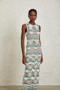 Manon Green Zigzag Woven Knit Maxi Dress
