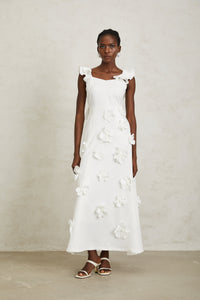 Ninon White 3D Petal Maxi Dress