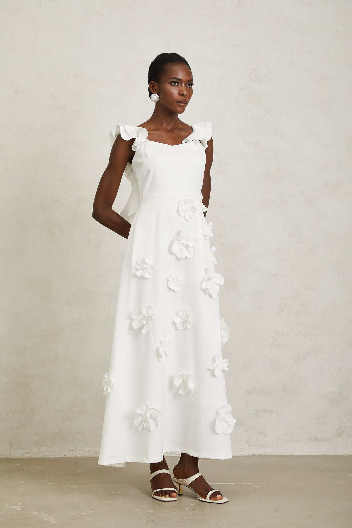 Ninon White 3D Petal Maxi Dress