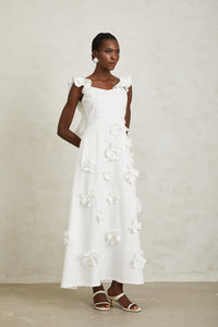 Ninon White 3D Petal Maxi Dress
