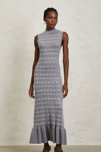 Chloé Grey Studded Crochet Knit Maxi Dress