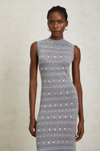 Chloé Grey Studded Crochet Knit Maxi Dress