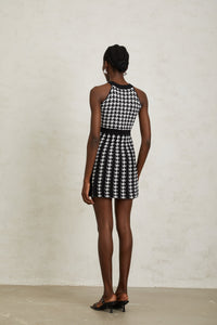 Jacqueline Black Houndstooth Crochet Knit Mini Dress